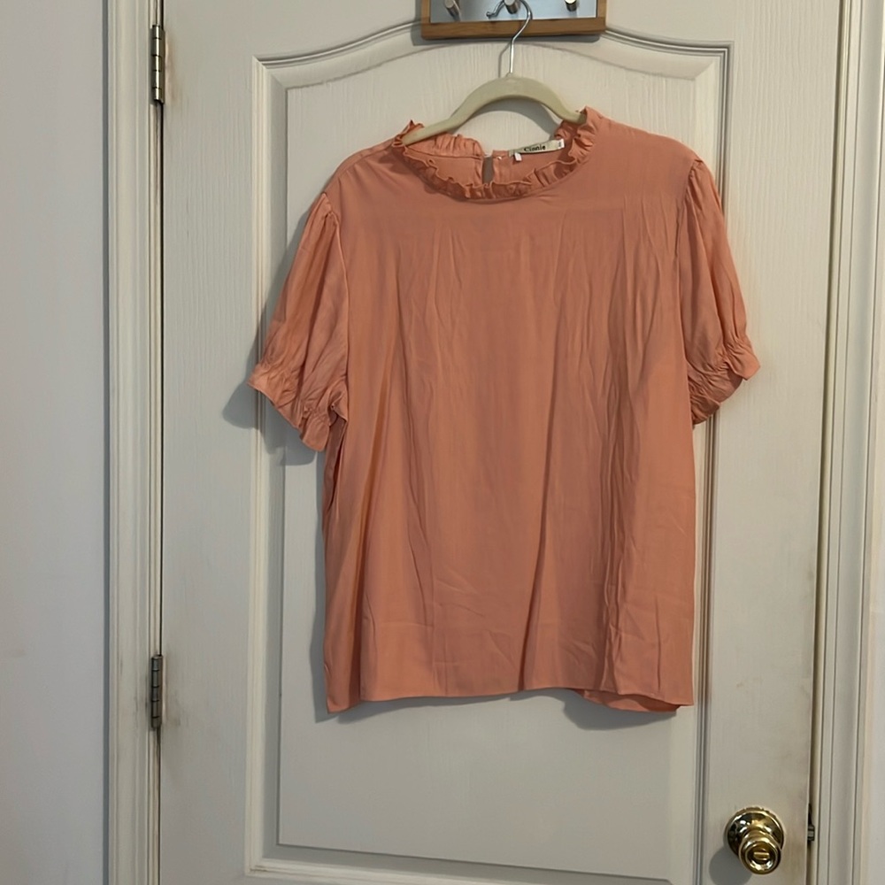 Peach short ruffled sleeve blouse. With tag.